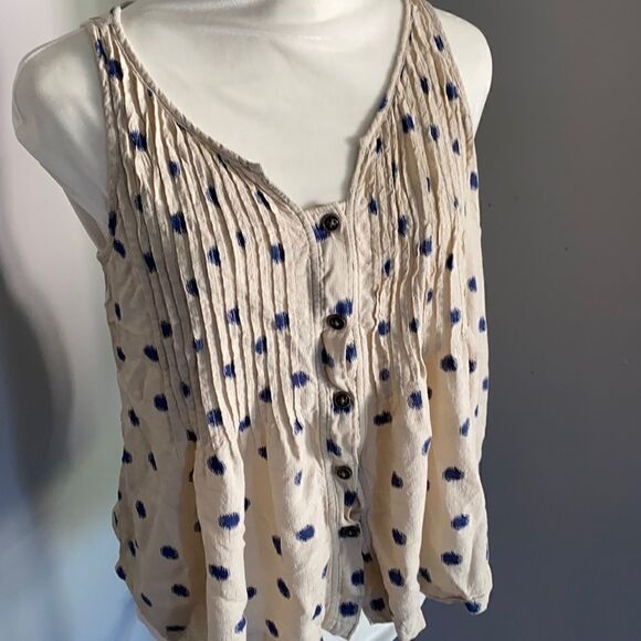 Maeve | Anthropologie Cream Blue Polka Dot Tank 6 - Picture 3 of 7